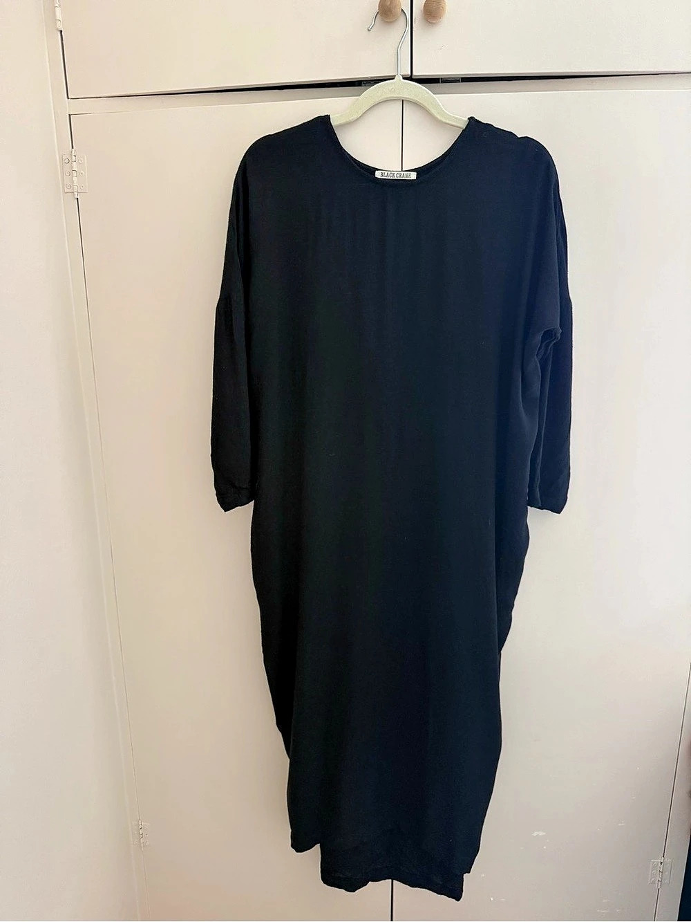 Black Crane Pleated Cocoon Dress Maxi Black Size Small